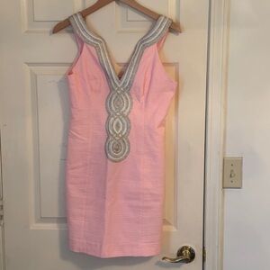 Lilly Pulitzer Sleeveless Pink V-Neck Embellished Sheath Dress 2
